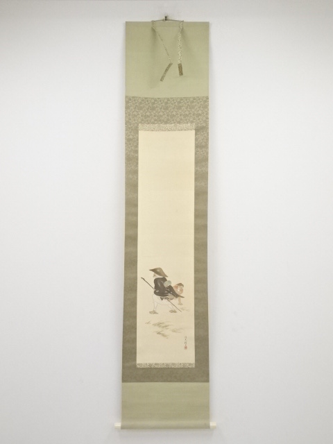 JAPANESE HANGING SCROLL / HAND PAINTED / PEOPLE IN THE PAST